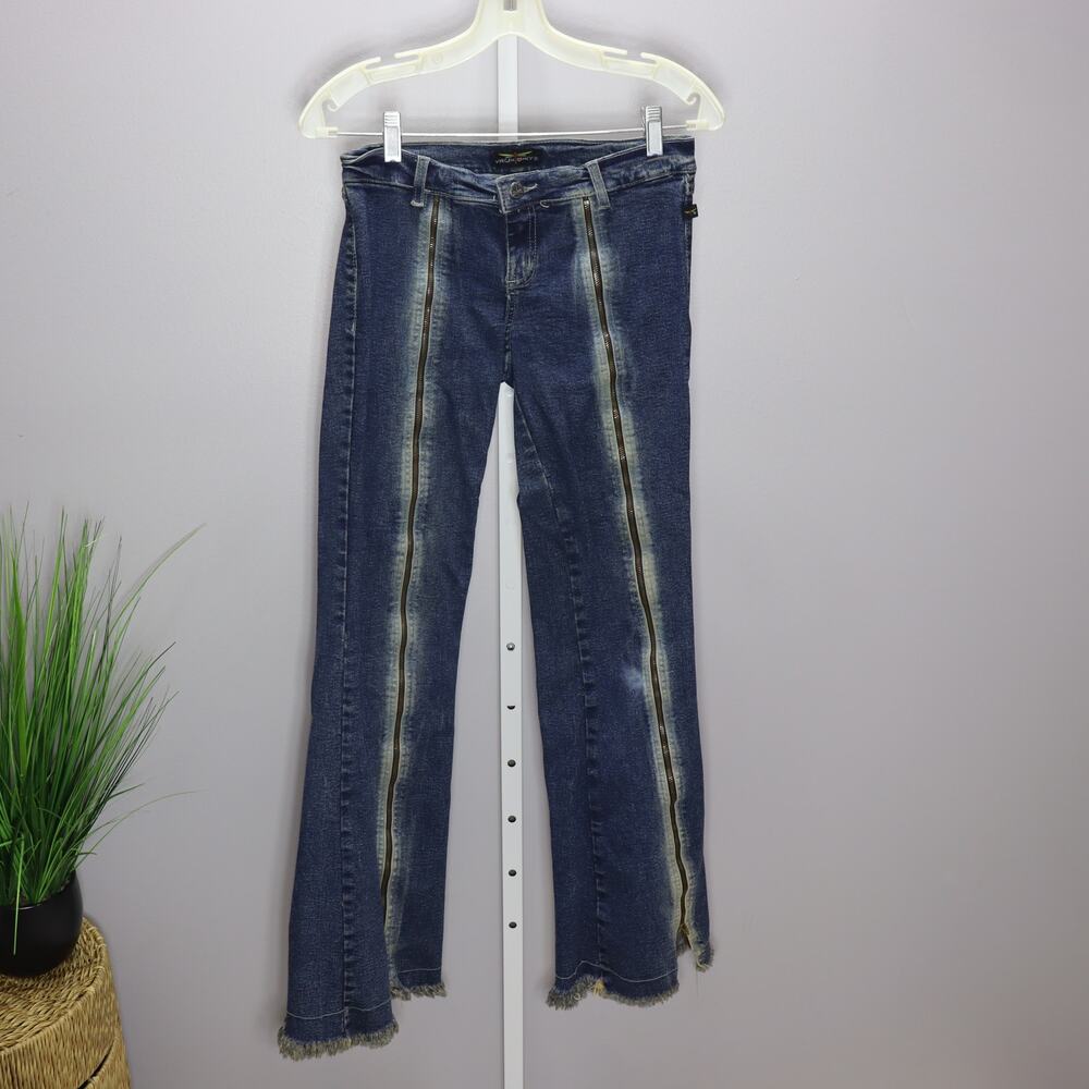 Virgin‎ Only Distressed Denim Jeans Size M Y2K Zipper Front Detail
